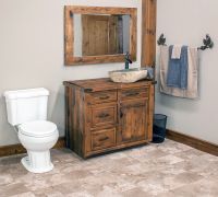 Timber Haven Rustic Barnwood Vanity - 36" - Sink Right - Antique Barnwood Finish - Free Standing - Also Pictured: Timber Haven - Sawmill Rough Sawn Bathroom Mirror