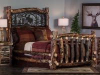 Beaver Creek Aspen Metal Insert Log Bed--Dark aspen, Standard logs, Clear finish, Moose scene
