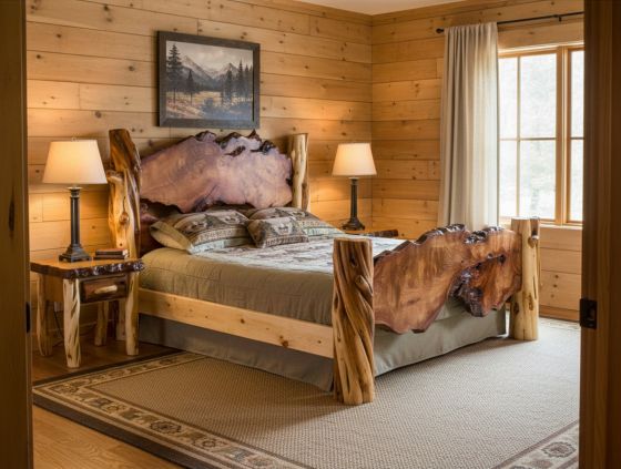 Rustic Bedroom Furniture: Some lifestyle images are created with AI for visualization purposes. Crafted from natural solid wood, each piece is unique and will vary.