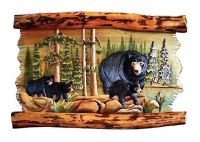 Lakeside Forest Bear Family Rustic Wood Art