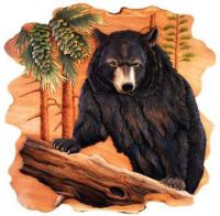 Black Bear in a Pine Tree Wood Art