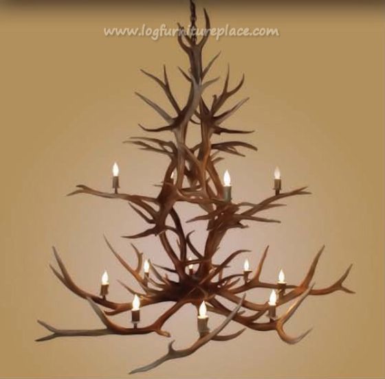 12 Light Double Tiered Elk Antler Chandelier