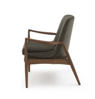 Modern Natural Wood Upholstered Lounge Chair - Parisian Night Black Leather Upholstery