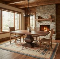 Rustic Natural Wood Dining Table: Some lifestyle images are created with AI for visualization purposes. Crafted from natural solid wood, each piece is unique and will vary.