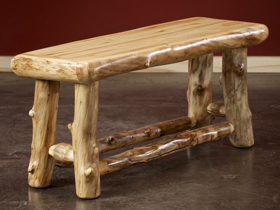 Light Aspen Log Bench | Clear Finish