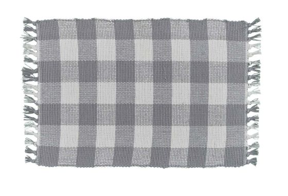 Rustic Dove Gray Checkered Fringe Placemats
