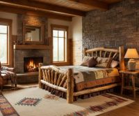 Aspen Log Bed: Some lifestyle images are created with AI for visualization purposes. Crafted from natural solid wood, each piece is unique and will vary.