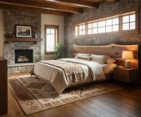 Rustic Black Walnut Bed: Some lifestyle images are created with AI for visualization purposes. Crafted from natural solid wood, each piece is unique and will vary.