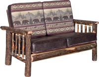 Hickory Log Loveseat--Bear Mountain seat back, Colt Coffee seat cushion