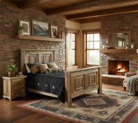 Rustic Wooden Bedroom Furniture: Some lifestyle images are created with AI for visualization purposes. Crafted from natural solid wood, each piece is unique and will vary.