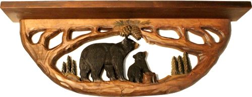 Black Bear Family Rustic Wood Shelf