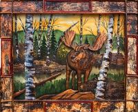 Rustic Bull Moose in Birch Forest Wood Wall Art