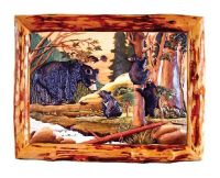 Bear & Cubs in Forest Wood Art