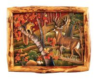 Deer and Squirrel in Fall Wood Art | With Log Frame