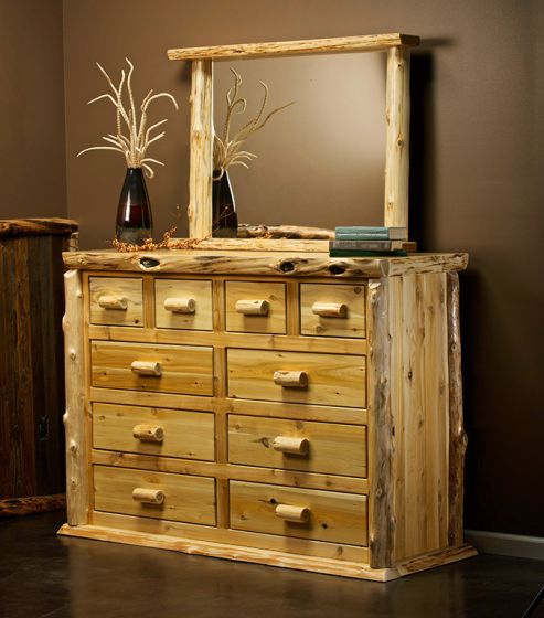 Cedar Lake Lodge 10 Drawer Dresser--Clear finish, Landscape Dresser Mirror