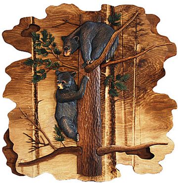 Black Bear Cubs in Tree 3D Wood Art