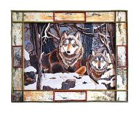 Wild Winter Wolves Rustic Framed Wood Art - Birch Bark Frame