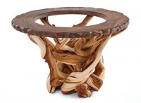 Twisted Trails Glass Top Juniper Log Dining Table - 10"-12" Round Black Walnut Top