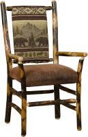 Rustic Hickory Low Back Upholstered Arm Chair - Bear Mountain Backrest Fabric