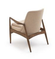 Modern Natural Wood Upholstered Lounge Chair - Creme Linen Fabric Upholstery