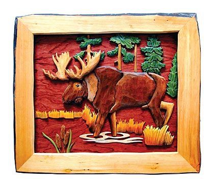 Moose Walking Through Water Wood Art