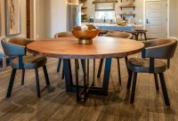 Luxe Natural Wood Round Dining Table - Flat Edge Black Walnut Table Top - Natural Clear Table Top Finish