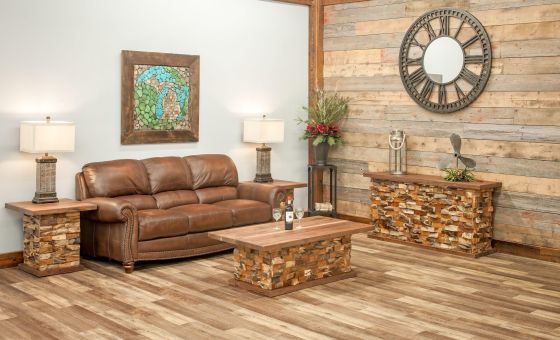 Rustic Craftsman Teak Brick Living Room Collection