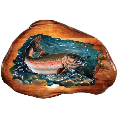 Bob the Rainbow Trout in Stream Wood Art