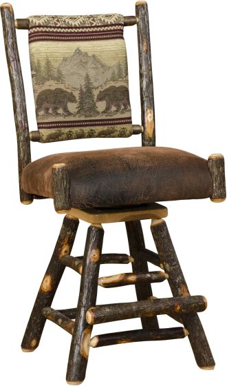 Hickory Straight Back Swivel Barstool - Bear Mountain Backrest Fabric