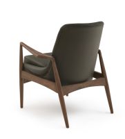 Modern Natural Wood Upholstered Lounge Chair - Parisian Night Black Leather Upholstery