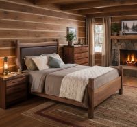 Rustic Walnut Wood Bed: Some lifestyle images are created with AI for visualization purposes. Crafted from natural solid wood, each piece is unique and will vary.