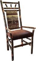 Rustic Hickory High Back Upholstered Arm Chair