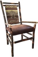 Rustic Hickory Medium Back Upholstered Arm Chair