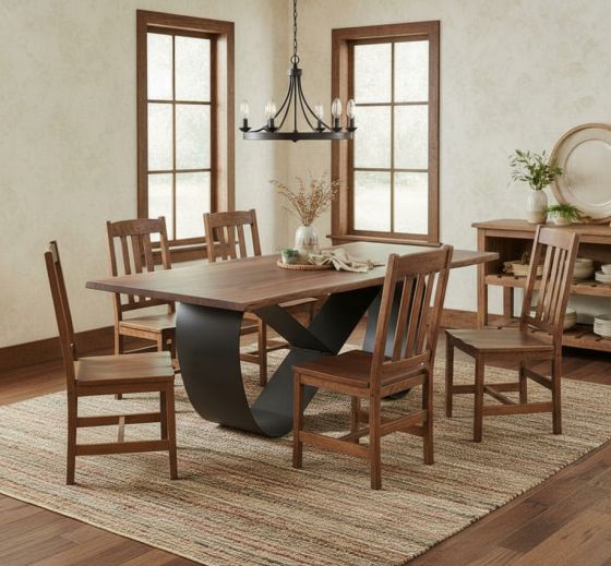 Modern Rustic Organic Dining Table: Some lifestyle images are created with AI for visualization purposes. Crafted from natural solid wood, each piece is unique and will vary.
