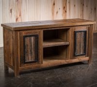 Eagle River Timber Frame Barn Wood Media Cabinet - Tongue & Groove Barn Wood Plank Door Style