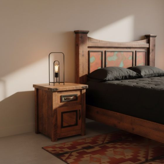 Rustic Nightstand: Some lifestyle images are created with AI for visualization purposes. Crafted from natural solid wood, each piece is unique and will vary.