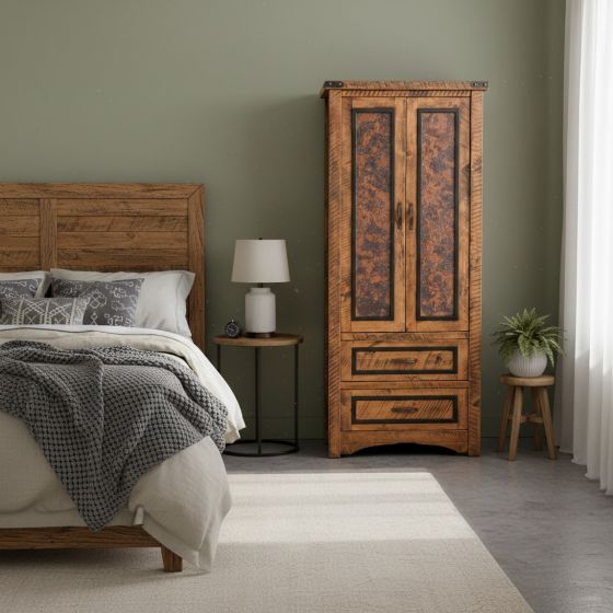 Rustic Armoire: Some lifestyle images are created with AI for visualization purposes. Crafted from natural solid wood, each piece is unique and will vary.