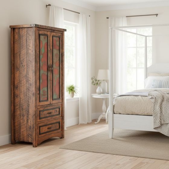 Rustic Armoire: Some lifestyle images are created with AI for visualization purposes. Crafted from natural solid wood, each piece is unique and will vary.