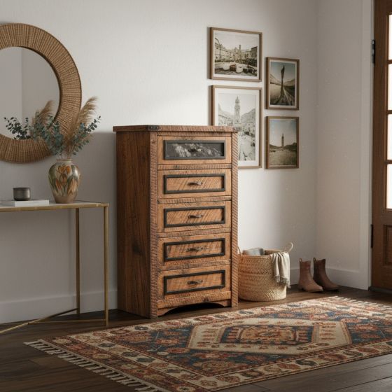 Rustic Chest of Drawers: Some lifestyle images are created with AI for visualization purposes. Crafted from natural solid wood, each piece is unique and will vary.