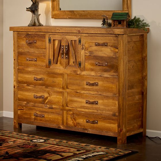 Heartland 10 Drawer Weathered Wood Dresser - Honey Finish