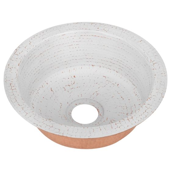 12" Round Glazed White Hammered Copper Bar Sink - 2" Drain