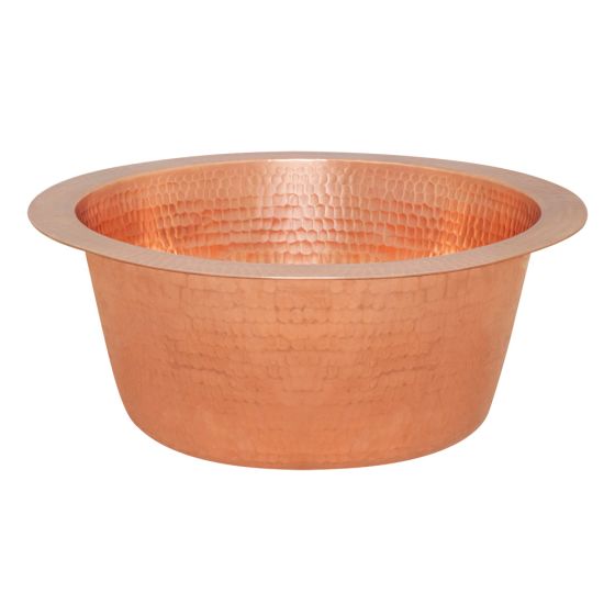 12" Round Polished Copper Hammered Copper Bar & Prep Sink - 2" Drain