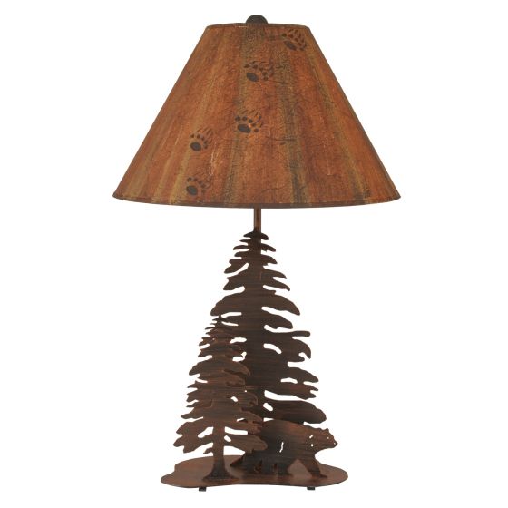 Wrought Iron Walking Bear & Pine Trees Table Lamp