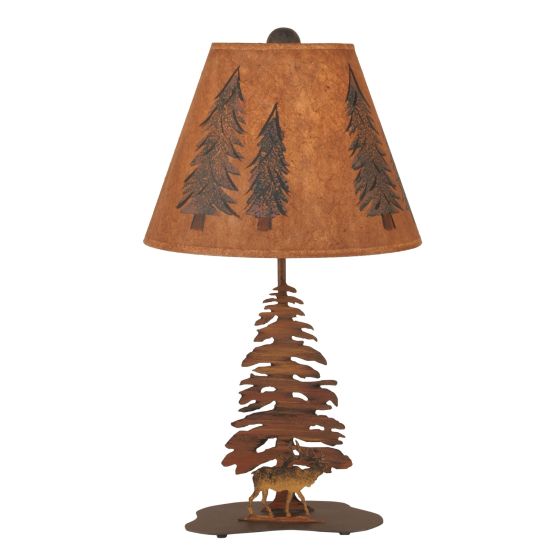 Wrought Iron Elk & Pine Trees Accent Table Lamp