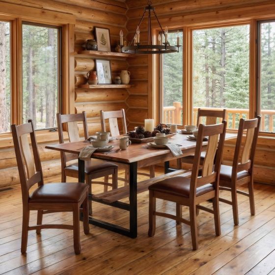 Modern Dining Table: Some lifestyle images are created with AI for visualization purposes. Crafted from natural solid wood, each piece is unique and will vary.