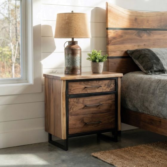 Modern Nightstand: Some lifestyle images are created with AI for visualization purposes. Crafted from natural solid wood, each piece is unique and will vary.