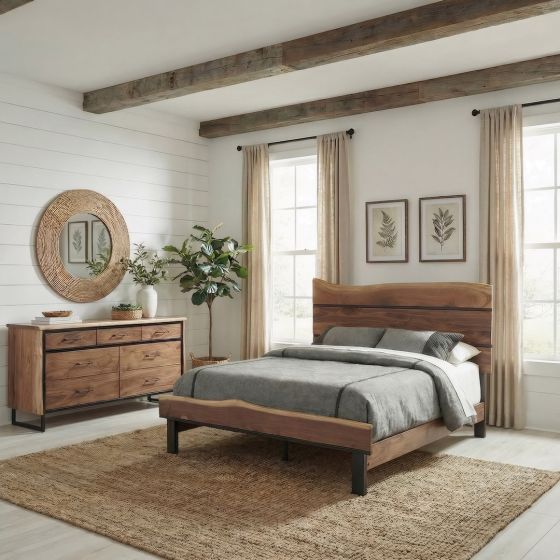 Modern Bed: Some lifestyle images are created with AI for visualization purposes. Crafted from natural solid wood, each piece is unique and will vary.