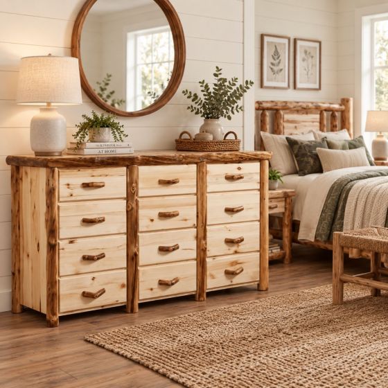 Aspen Dresser: Some lifestyle images are created with AI for visualization purposes. Crafted from natural solid wood, each piece is unique and will vary.