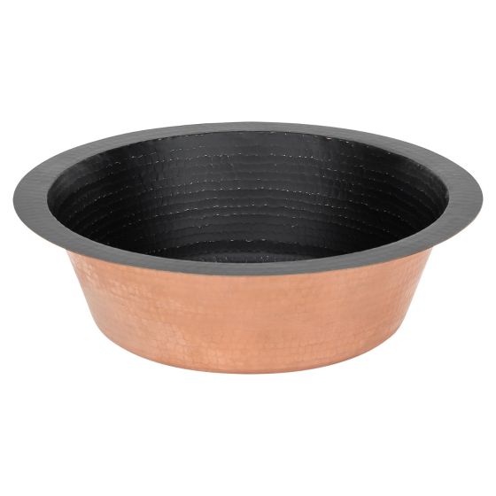 14" Round Glazed Black Hammered Copper Bar Sink - 2" Drain