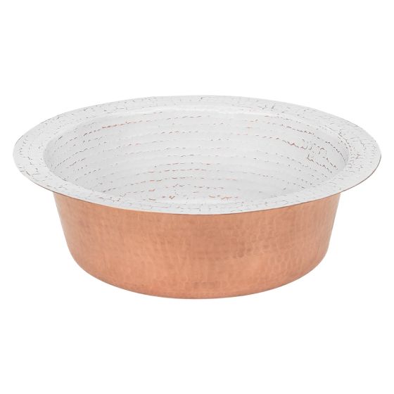 14" Round Glazed White Hammered Copper Bar Sink - 2" Drain